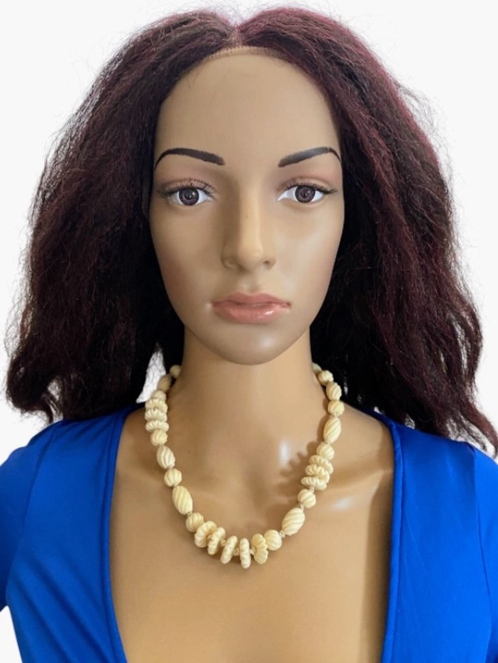 Lee Angel vintage carved bovine bone beaded necklace